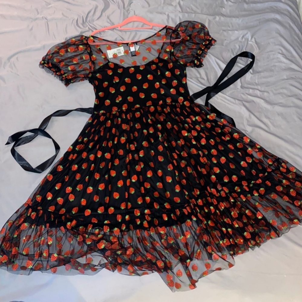Strawberry Glitter Mesh Dress